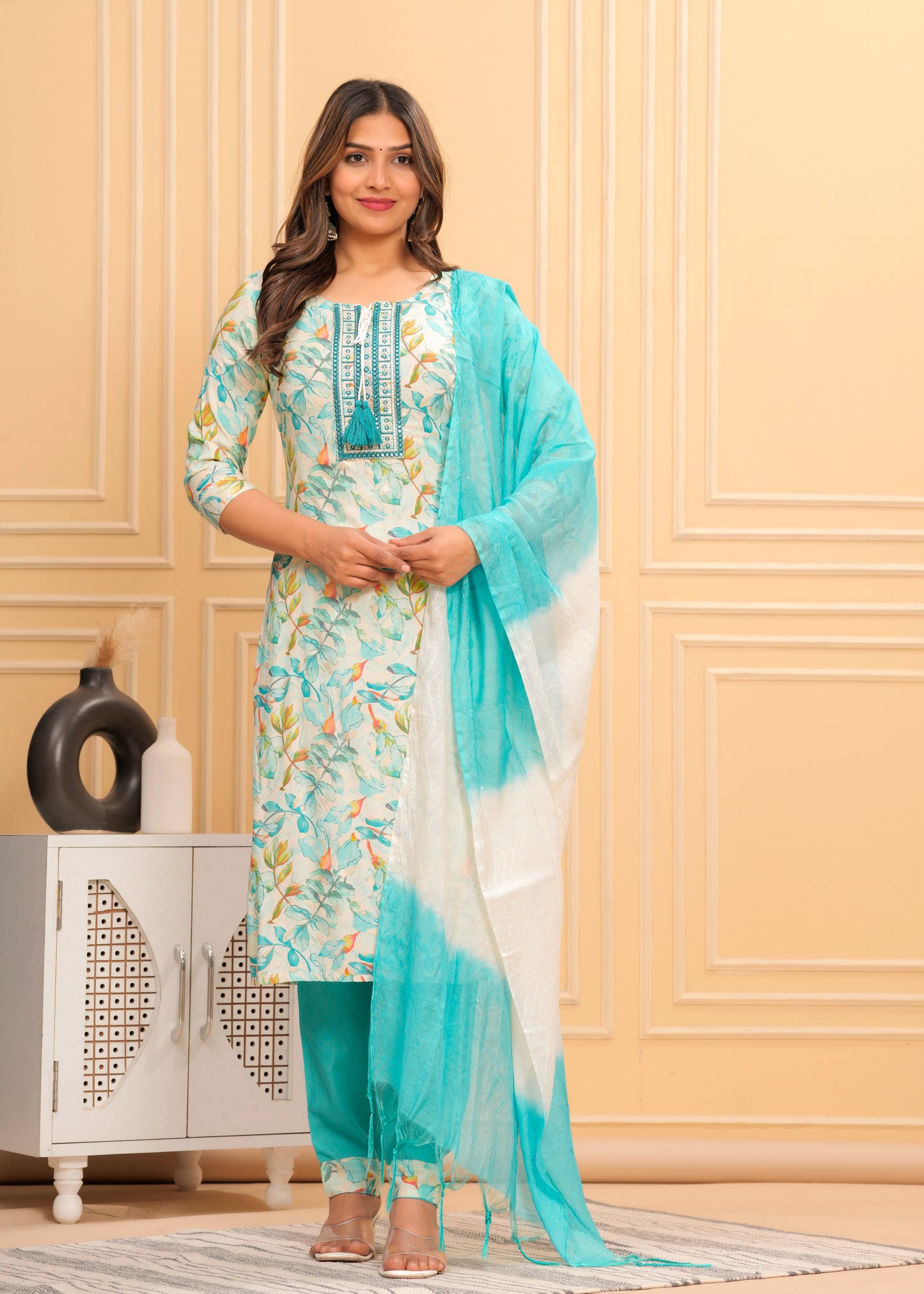 AKAYDA SKY BLUE REYON STRAIGHT KURTA SET