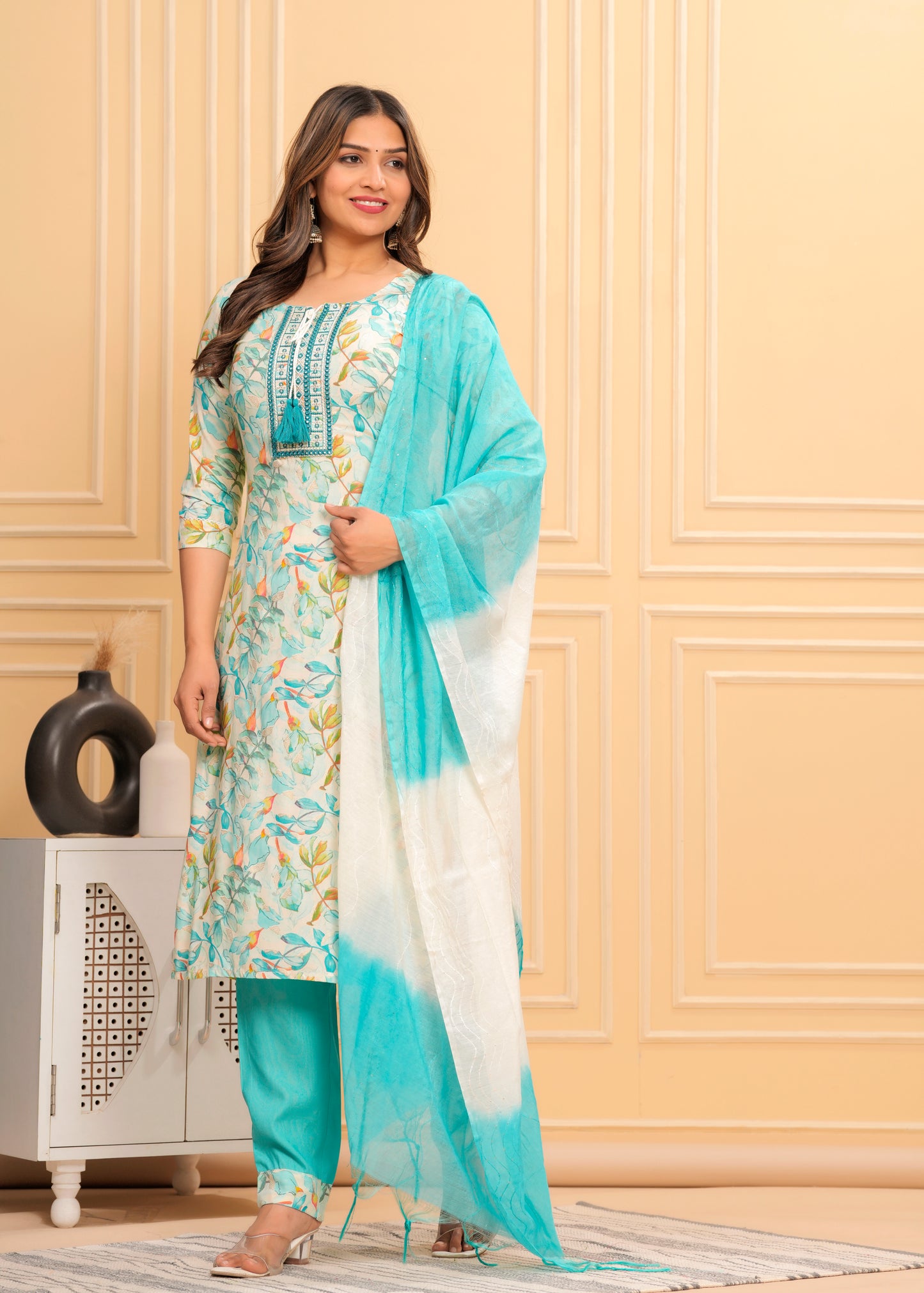 AKAYDA SKY BLUE REYON STRAIGHT KURTA SET