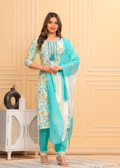 AKAYDA SKY BLUE REYON STRAIGHT KURTA SET