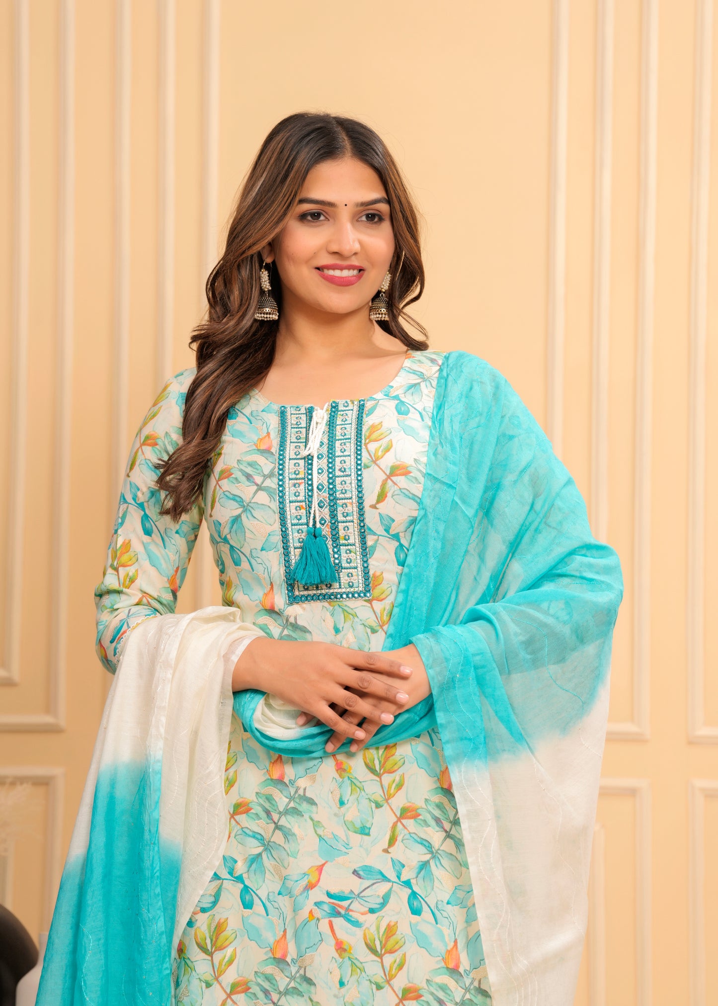 AKAYDA SKY BLUE REYON STRAIGHT KURTA SET